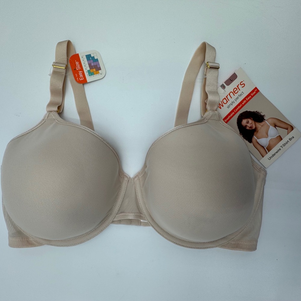 Warners Underwire T-Shirt Bra Simply Perfect Mesh Comfort Women Large Beige Chic